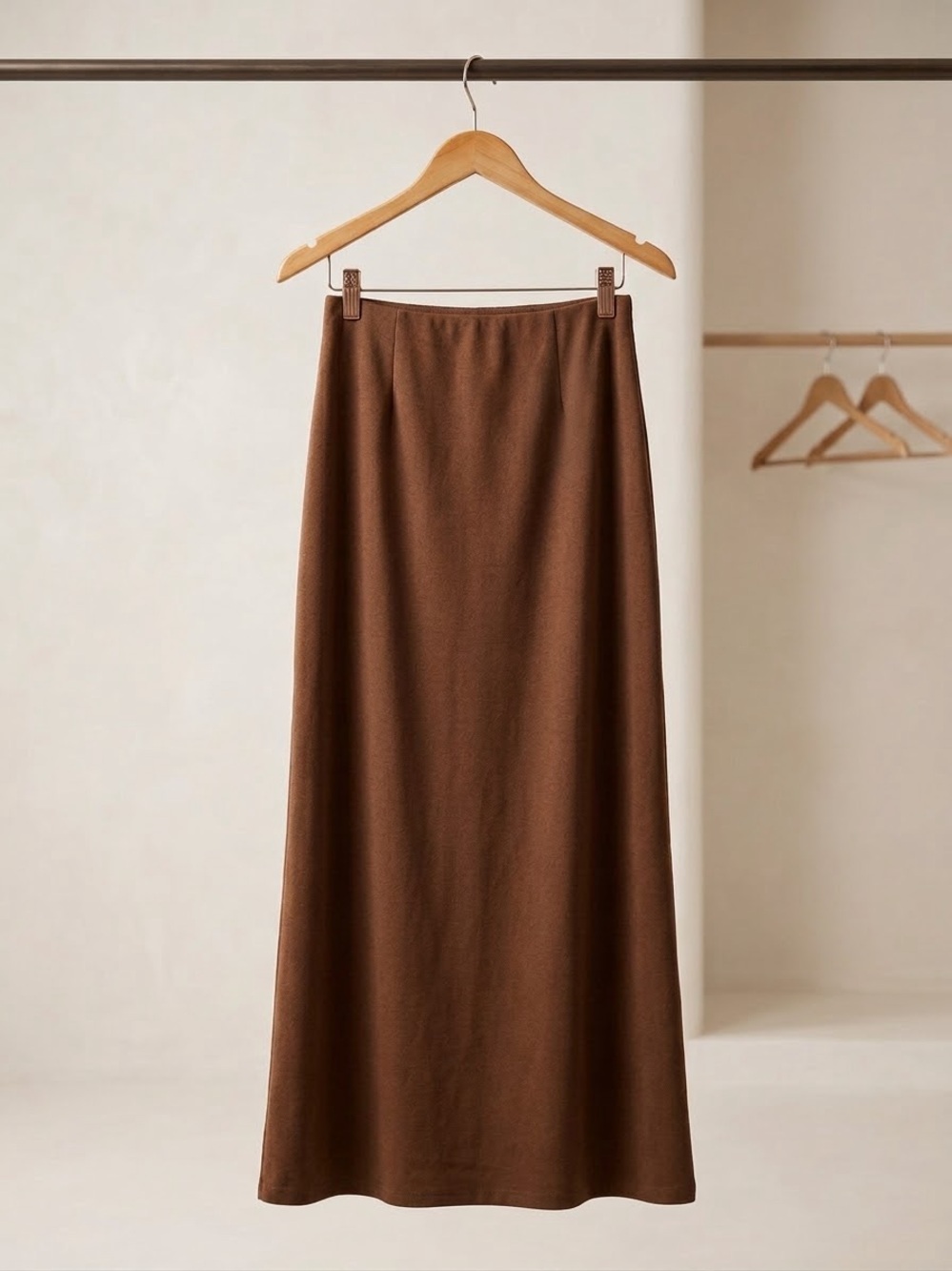We Wore What Pull On Midi Skirt XS Saddle Brown NWT